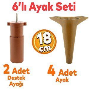 Aspen 6&#039;lı Set Mobilya Tv Ünitesi Çekyat Koltuk Kanepe Destek Ayağı 18 Cm Koyu Ceviz Baza Ayak M8