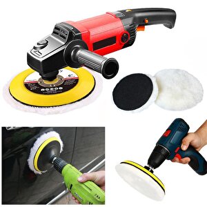 Pasta Cila Polisaj Parlatma Yünü Pedi Keçesi Süngeri+115 Mm Cırt Taban+matkap Aparatı (3'lü Set)