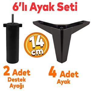 Sedir 6&#039;lı Set Mobilya Tv Ünitesi Çekyat Koltuk Kanepe Destek Ayağı 14 Cm Siyah Kanat 17 Baza Ayak