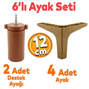 Sedef 6'lı Set Mobilya Tv Ünitesi Çekyat Koltuk Kanepe Destek Ayağı 12 Cm Koyu Ceviz Baza Ayakları