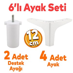 Sedef 6'lı Set Mobilya Tv Ünitesi Çekyat Koltuk Kanepe Destek Ayağı 12 Cm Beyaz Baza Ayak M8 Destek