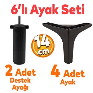 Sedef 6&#039;lı Set Mobilya Tv Ünitesi Çekyat Koltuk Kanepe Destek Ayağı 14 Cm Siyah Baza Ayak M8 Destek
