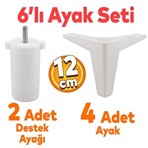 Sedir 6&#039;lı Set Mobilya Tv Ünitesi Çekyat Koltuk Kanepe Destek Ayağı 12 Cm Beyaz Baza Ayak M8 Destek