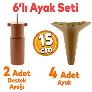 Aspen 6&#039;lı Set Mobilya Tv Ünitesi Çekyat Koltuk Kanepe Destek Ayağı 15 Cm Ceviz Baza Ayak M8 Destek
