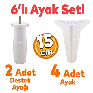 Sedir 6'lı Set Mobilya Tv Ünitesi Çekyat Koltuk Kanepe Destek Ayağı 15 Cm Beyaz Baza Ayak