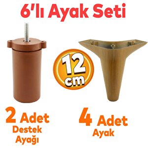 Aspen 6&#039;lı Set Mobilya Tv Ünitesi Çekyat Koltuk Kanepe Destek Ayağı 12 Cm Koyu Ceviz Baza Ayak M8