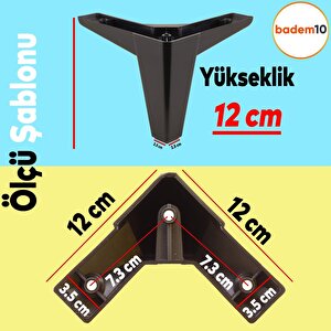 Sedir 6'lı Set Mobilya Tv Ünitesi Çekyat Koltuk Kanepe Destek Ayağı 12 Cm Siyah Baza Ayak M8 Destek