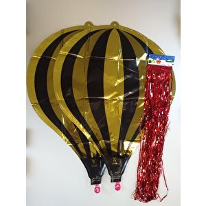 Paraşüt Folyo Balon Gold Si̇yah Püsküllü