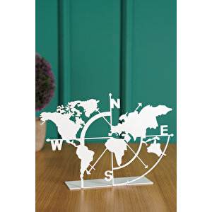 Muyi̇ka Metal Beyaz Renk Masa Üstü Biblo Dünya Haritası 18x26cm Bbl-m