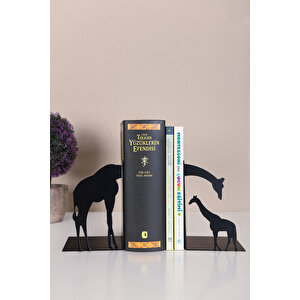 Muyi̇ka Trimone Metal Siyah Figürlü Kitap Tutucu Dekoratif Aksesuar Zürafa Mkttc