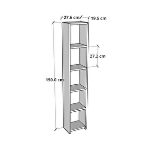 6 Raflı Kitaplık 150 Cm Sunta Kitaplık Ofis Mutfak Rafı Atlantik Çam