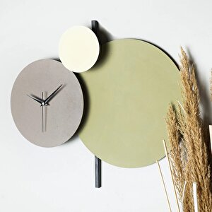 Muyi̇ka Pavimento Hand Made Metal 48x44cm Dekoratif Duvar Saati (yeşil-gri-krem) Mds-50