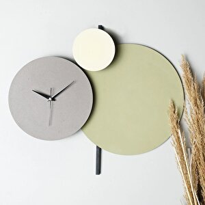 Muyi̇ka Pavimento Hand Made Metal 48x44cm Dekoratif Duvar Saati (yeşil-gri-krem) Mds-50