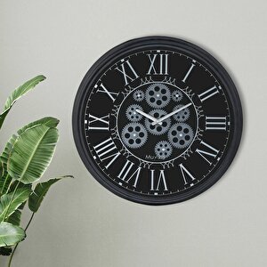 Muyi̇ka Perfetto Nero Hareketli Çarklı  55x55cm Sessiz Mekanizmalı  Siyah Duvar Saati  Mds-55