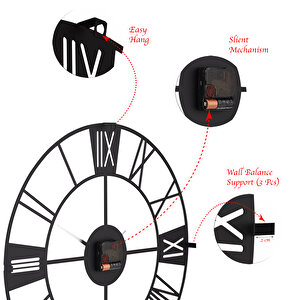 Muyi̇ka New  Roma Yeni Koleksiyon Dekoratif Metal Siyah Sessiz Mekanizma Duvar Saati 41 X 41cm Mds-41