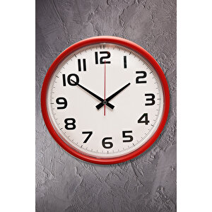 Muyi̇ka Mele Kırmızı Çerçeveli Beyaz Zemin Rakamlı 30cm Duvar Saati Pds-30