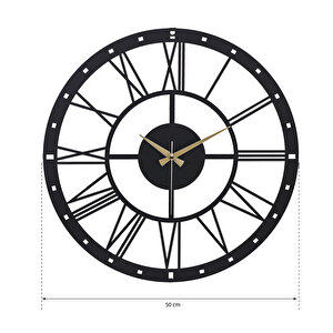 Muyi̇ka Romano Metal Siyah Sessiz Mekanizma Duvar Saati 50x50cm Mds-50