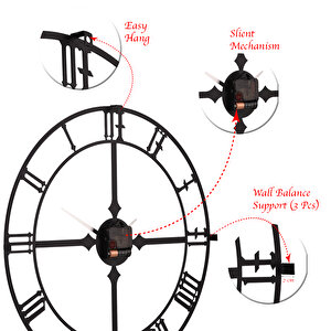 Muyi̇ka Stile Metal Siyah Duvar Saati 50x50cm Mds-50