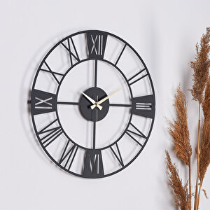 Muyi̇ka New  Roma Metal Siyah Sessiz Mekanizma Duvar Saati 50x50cm Mds-50