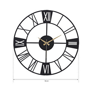 Muyi̇ka New  Roma Metal Siyah Sessiz Mekanizma Duvar Saati 50x50cm Mds-50