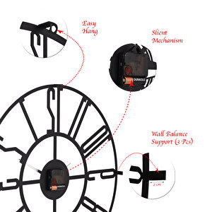 Muyi̇ka New Bunnela Yeni Koleksiyon Dekoratif Metal Siyah Duvar Saati Sessiz Mekanizma 41x41cm Mds-41