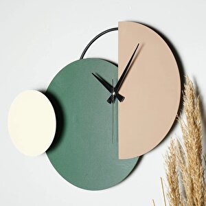 Muyi̇ka Mateen Metal 47-31cm Dekoratif Duvar Saati (kahve-yeşil-krem) Mds-50
