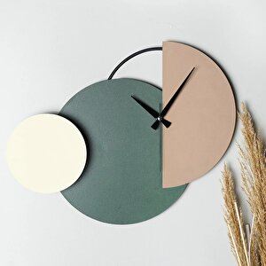Muyi̇ka Mateen Metal 47-31cm Dekoratif Duvar Saati (kahve-yeşil-krem) Mds-50