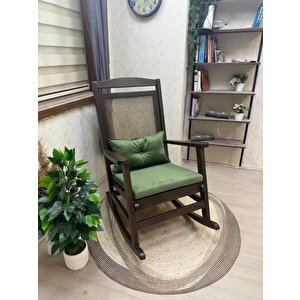 Asedia Veranda Ceviz Yeşil Minderli Hasırlı Sallanan Sandalye Hazeranlı Dinlenme Koltuğu Yeşil