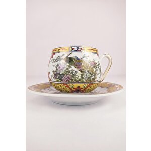 Digithome Kosova Porselen Tombul 6’lı Kahve Fincan Takımı Gold Yaldızlı Altın - Gsa-52