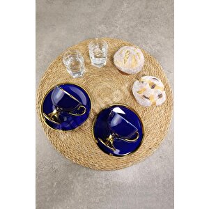 Digithome Kosova Porselen 2 Kişilik Yaldızlı Kahve Fincan Takımı Lacivert - İst-63