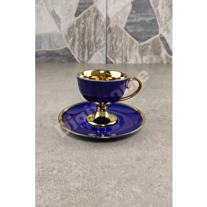 Digithome Kosova Porselen 2 Kişilik Yaldızlı Kahve Fincan Takımı Lacivert - İst-63