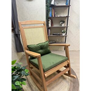 Asedia Veranda Naturel Yeşil Minderli Hasırlı Sallanan Sandalye Hazeranlı Dinlenme Koltuğu Yeşil