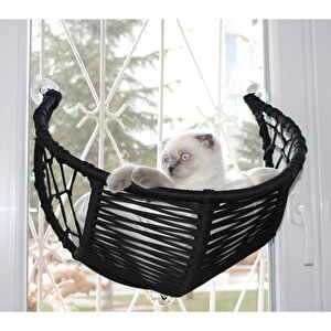 Harold Kedi Cam Yatağı & Cam Askılı Vantuzlu Kedi Yatağı Siyah Siyah