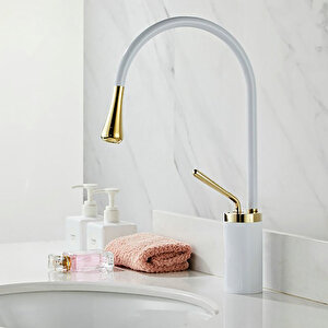 Beyaz Altın Ara Milano Banyo Lavabo Bataryası