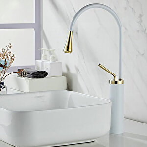 Beyaz Altın(gold) Detaylı Milano Çanak Lavabo Banyo Bataryası