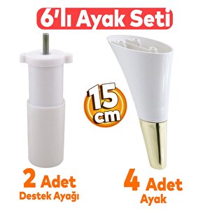 Clara 6'lı Set Mobilya Koltuk Kanepe Baza Yatak Tv Ünite Destek Ayağı 15 Cm Ayak Krem Gold