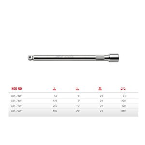 250 Mm Uzatma Kolu 1/2" Bombe Başlı C21-77w