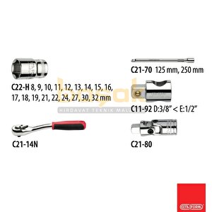 23 Parça 1/2” Lokma Takımı Plastik Çantalı C20-23ph4