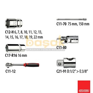 Ceta Form 20 Parça 3/8” 6 Köşe Lokma Takımı (plastik Kutu) C10-20ph2