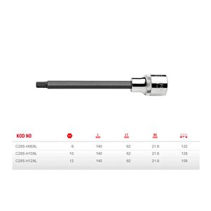 10 Mm Ekstra Uzun Tip 1/2” Lokmalı Allen C28s-h10xl