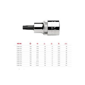 T40 Kısa Tip 1/2'' Torx Uçlu Lokma C28s-t40