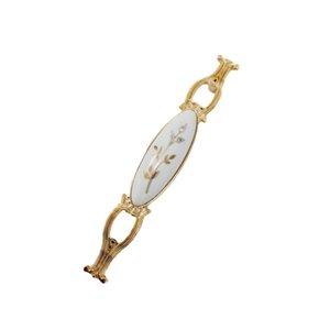 Porselen kulp 128 mm Metal GOLD  Kasa Beyaz  YAPRAK Desenli  / 5 ADET