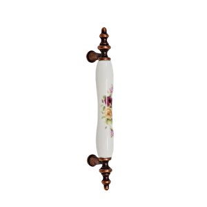 MİRAY 128 mm Metal antik sarı beyaz  porselen yaprak desenli  / 5 ADET