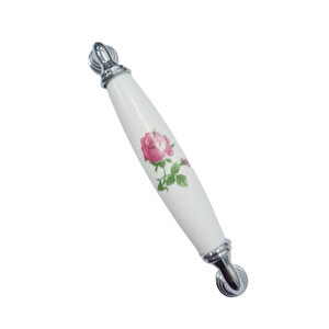 BEYAZ POLİMER KULP KROM AYAK  GÜLLÜ 128 MM / 5 ADET