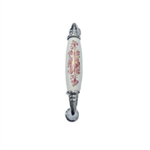 BEYAZ PORSELEN DESENLİ KULP KROM AYAK 96 MM / 5 ADET