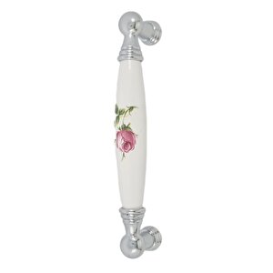 BEYAZ PORSELEN DESENLİ KULP KROM AYAK 96 MM / 5 ADET