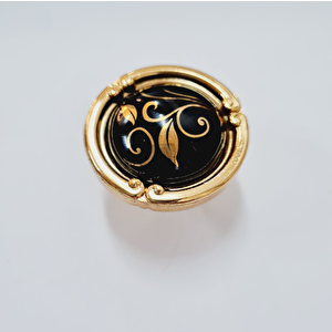 PORSELEN DÜĞME KULP METAL GOLD SİYAH DESENLİ  / 5 ADET