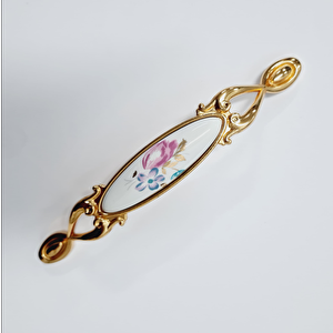 MİRAY 128 mm Metal Gold  porselen çiçek desenli / 5 ADET