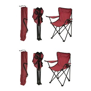 Exent 2'li̇ Rejisör Kamp Sandalyesi Katlanır Çantalı Piknik, Plaj, Balıkçı Sandalyesi-Bordo