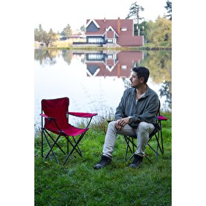 Exent 2'li̇ Rejisör Kamp Sandalyesi Katlanır Çantalı Piknik, Plaj, Balıkçı Sandalyesi-Bordo